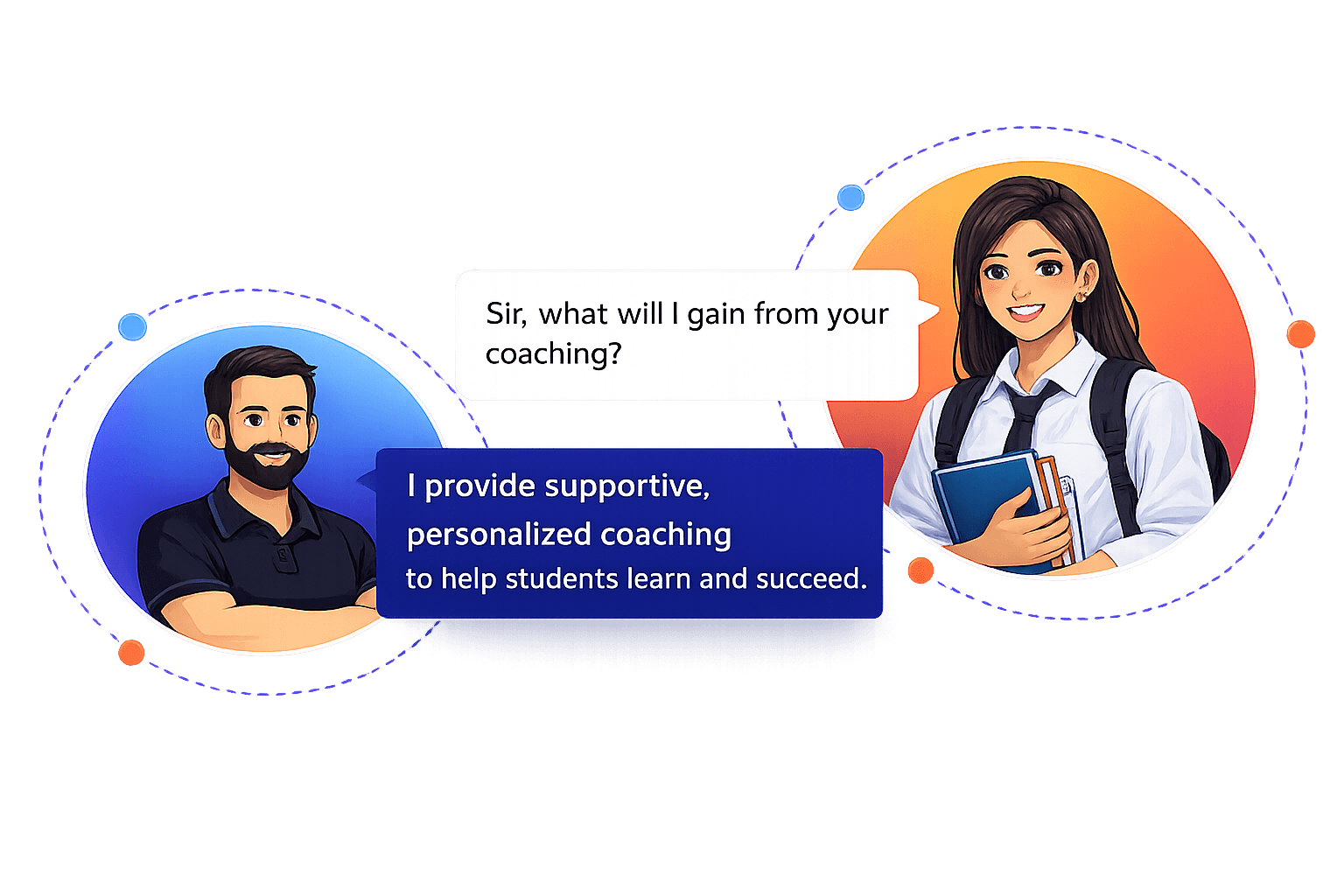 Student conversation illustration explaining Sanskaran Academy in Prayagraj